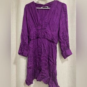 zara Purple short crop dress v neck a-line long sleeves Size S